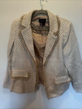 Investments Ivory & Taupe Tweed Fringe Jacket